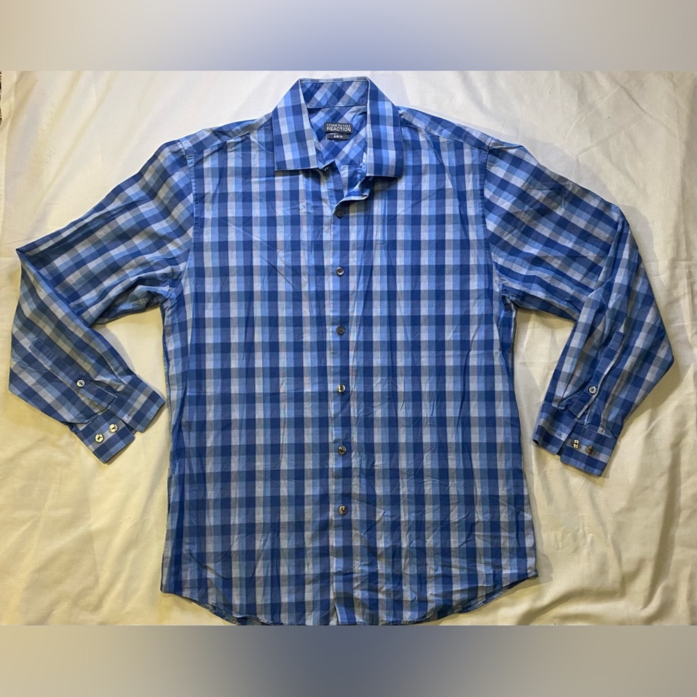 Kenneth Cole Reaction Blue & White Plaid BDC NWOT